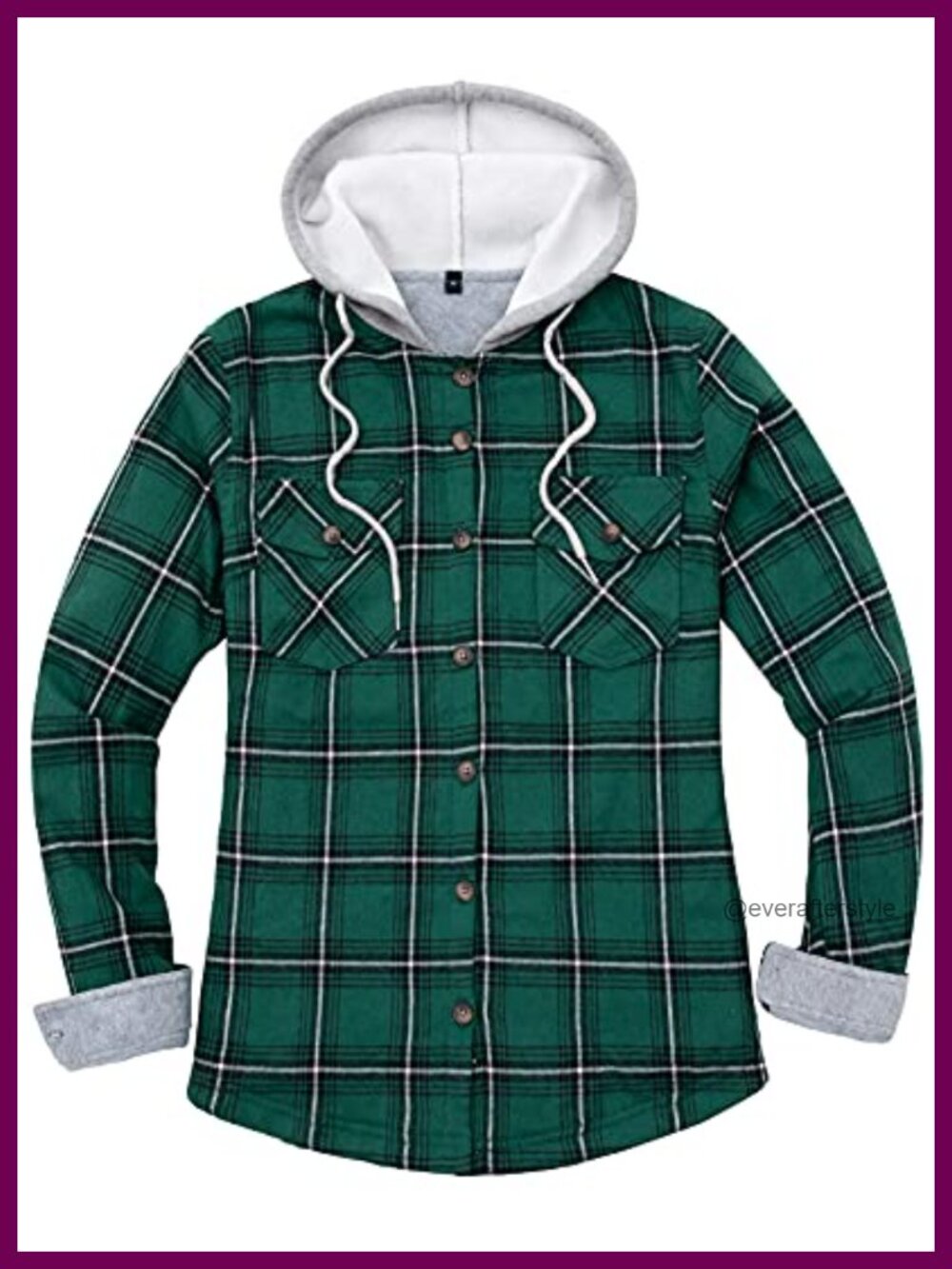 Fleece Hooded Flannel Shirt Plaid Button Down Hoodie Jacket with Pockets